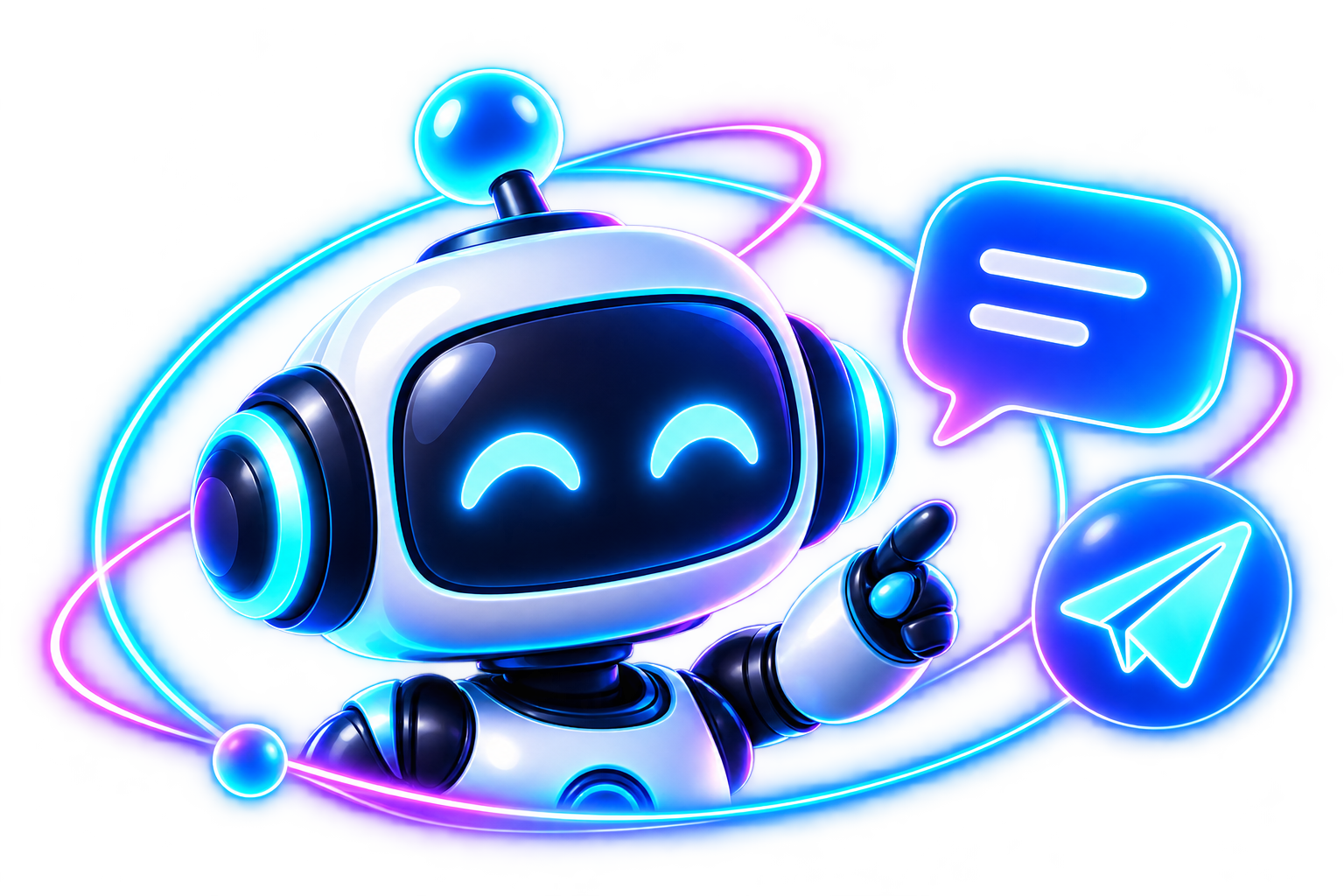 Vriendelijke MemePilot-robot met chatballon en verzendicoon